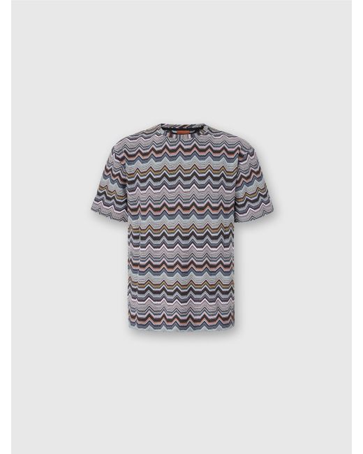 Missoni Gray Crew Neck T-Shirt With Geometric Zigzag for men