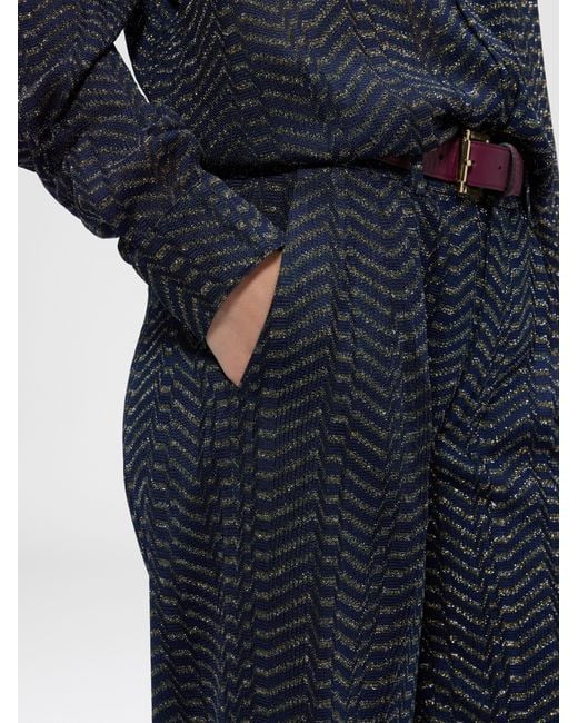 Missoni Blue Classic Viscose Lamé Trousers With Greek Key Motif
