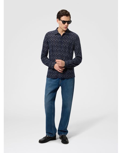 Missoni Blue Cashmere Zig Zag Shirt for men