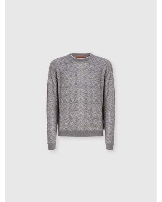 Missoni Gray Crew-Neck Cashmere Pullover With Zigzag Pattern for men