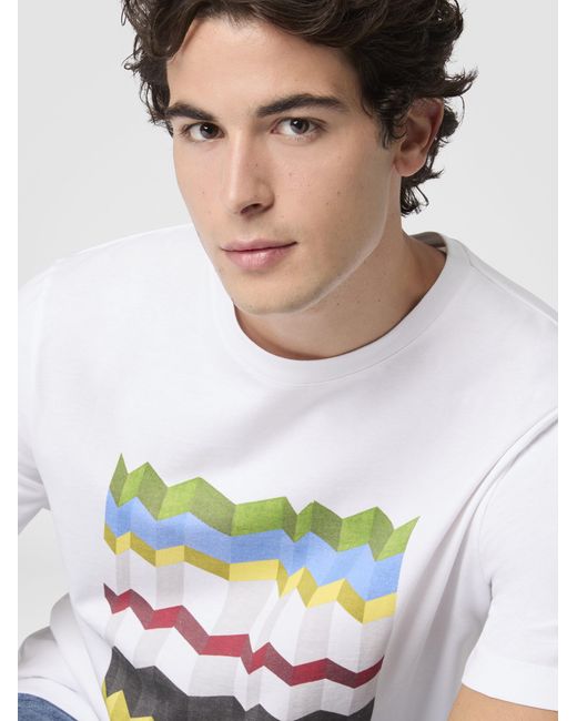 Missoni White Crew-Neck Cotton T-Shirt With Macro Zigzag Print, & Multicoloured for men