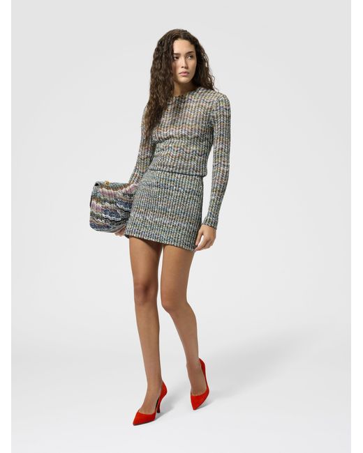 Missoni Multicolor Chevron Viscose-Blend Mini Skirt With Sequins