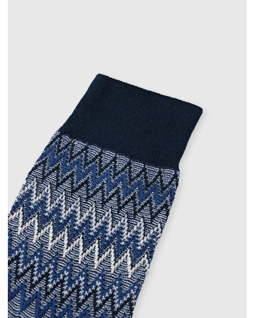 Missoni Blue Mid-Length Cotton-Blend Zigzag Socks for men