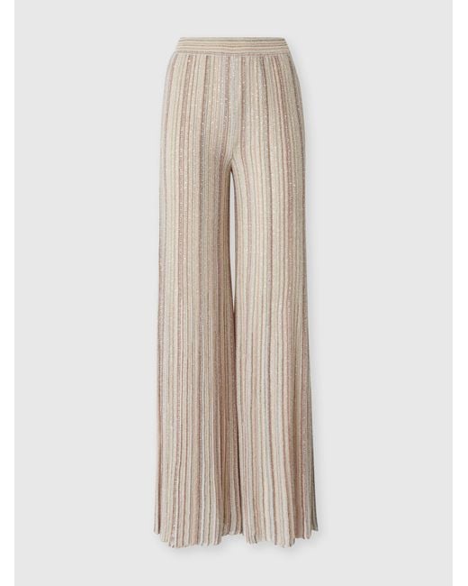 Missoni Natural Ribbed Palazzo Trousers With Sequins