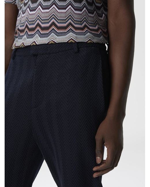 Missoni Blue Straight Pants With Zigzag Pattern for men