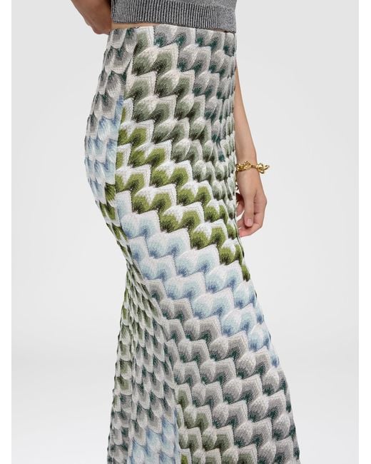 Missoni Green Long Viscose Lamé Skirt With Lace Motif