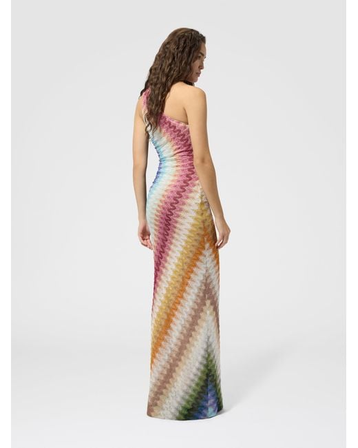 Missoni White One-Shoulder Long Viscose Lace Dress