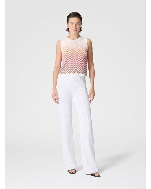 Missoni White Straight-Leg Stretch Chevron Cotton And Viscose Trousers