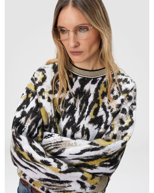 Missoni White Boxy Crew Neck Sweater With Animalier Pattern