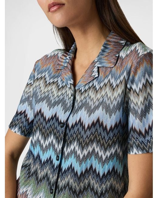 Missoni Blue Snake-Pattern Viscose Bowling Shirt