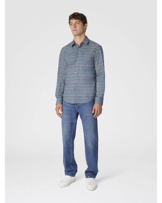 Missoni Blue Poplin Cotton Shirt With Zigzag Pattern for men