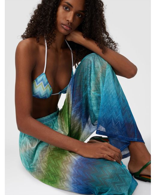Missoni Blue Straight Pants With Faded Striped Pattern