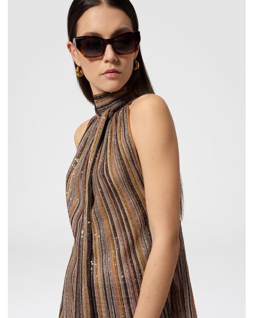 Missoni Black Ribbed Viscose Lamé Sleeveless Top With Scarf Collar