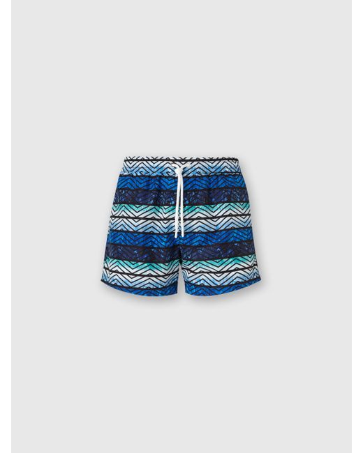 Missoni Blue Zigzag Print Swim Trunks With Stripes And Dégradé for men