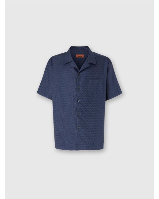 Missoni Bowlingshirt Aus Baumwolle, Viskose Und Leinen Mit Glänzendem Zickzackmuster, Herren, Größe in Blue für Herren