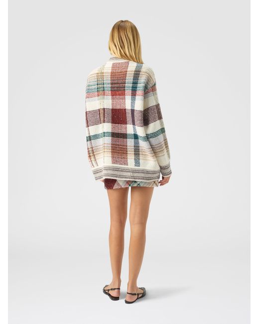 Missoni White Oversized Buttoned Cardigan With Check Pattern