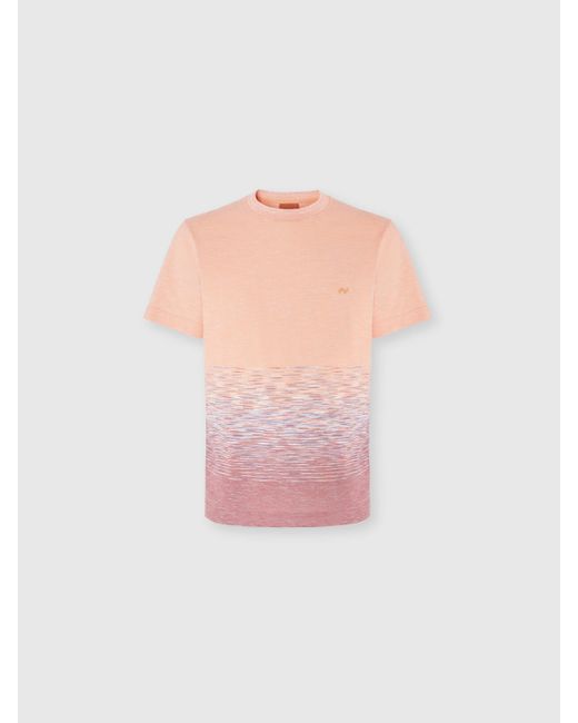 Missoni T-Shirt Mit Rundhalsausschnitt Aus Geflammter Baumwolle Und Leinen Mit Zickzack-Stickerei, Herren, & Rot, Größe in Pink für Herren
