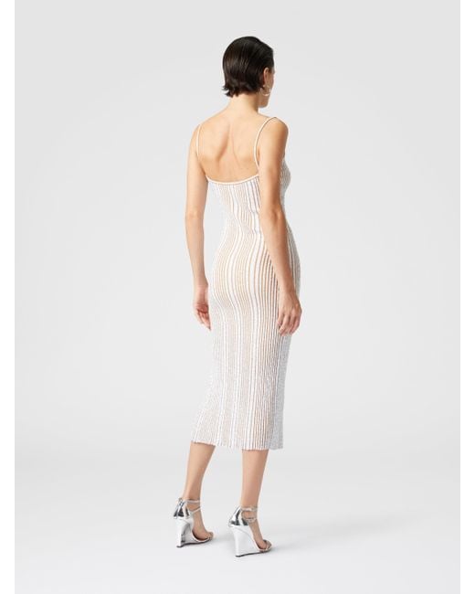 Robe Midi Côtelée Sans Manches Avec Paillettes Et Fente, Femme, Blanc & Taille Missoni en coloris White