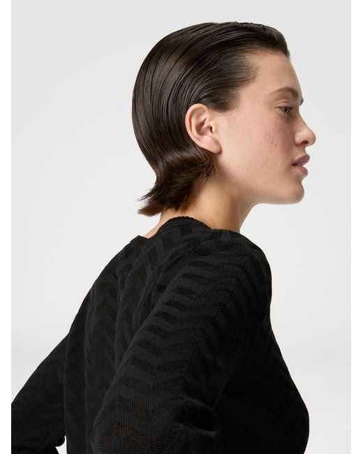 Missoni Black Stretch Chevron Cotton And Viscose Crewneck Sweater