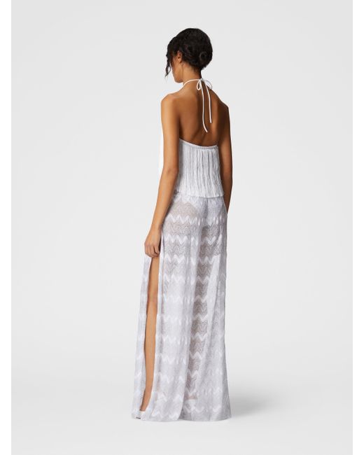Missoni White Zig Zag Lamé Viscose Jumpsuit With Fringes