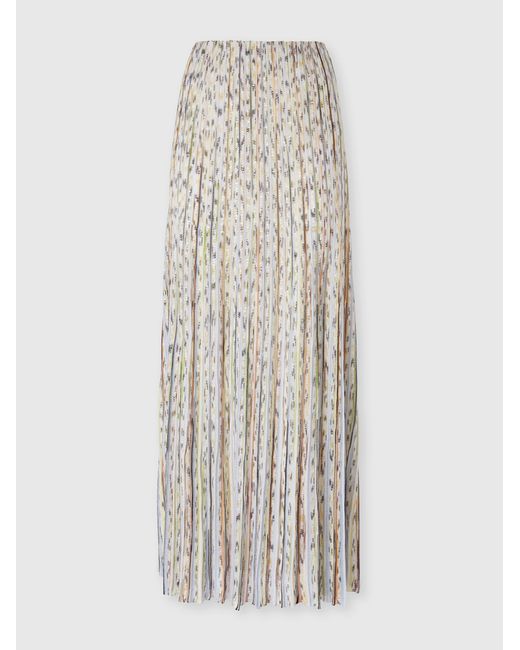 Missoni White Flame Ribbed Viscose Long Skirt With Sequins