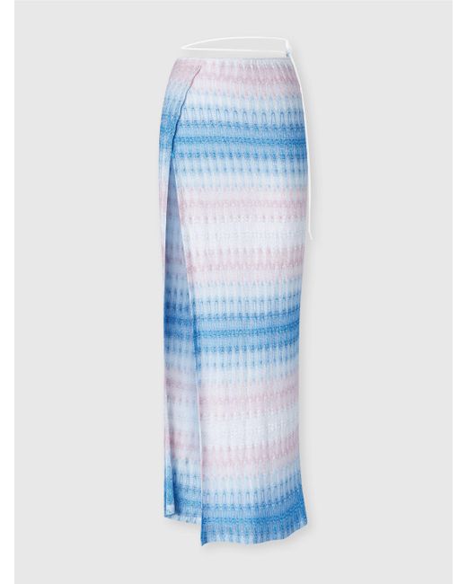 Missoni Blue Langer Pareo-Rock Aus Dégradé-Spitze, Damen, Blau & Rosa, Größe