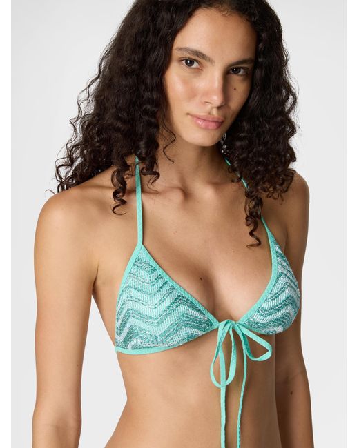 Missoni Blue Triangle Mesh Bikini With Zigzag Pattern And Sequins