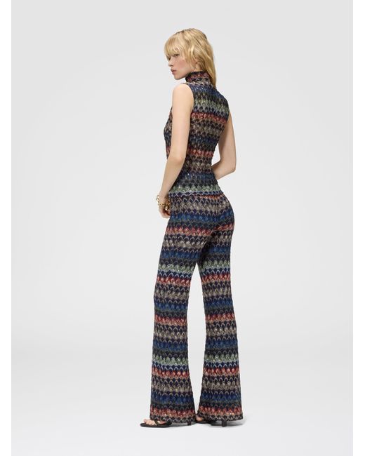 Missoni White Flare Viscose Lamé Trousers With Lace Motif