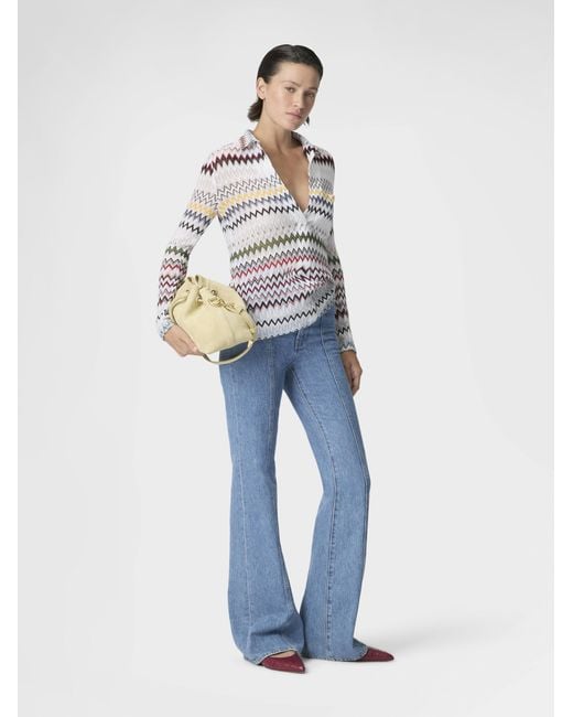Missoni White Zigzag Cotton And Viscose Blouse With V-Neckline