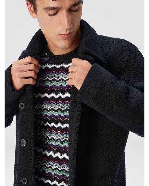Missoni Blue Double Knit Coat With Zigzag Pattern for men