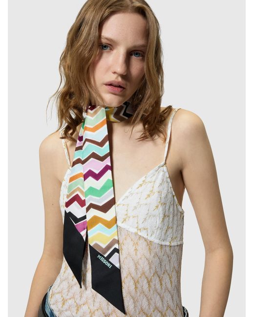 Missoni White Silk Scarf With Irregular Zig Zag Pattern