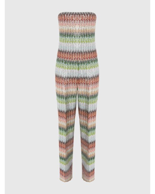 Combinaison Bustier Longue En Maille Zigzag Dégradée À Sequins, Femme, Taille Missoni en coloris White