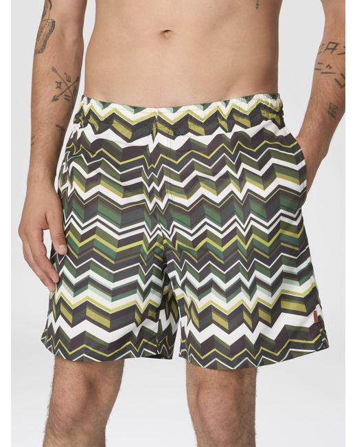 Missoni Green Long Swim Shorts With Irregular Zigzag Print for men