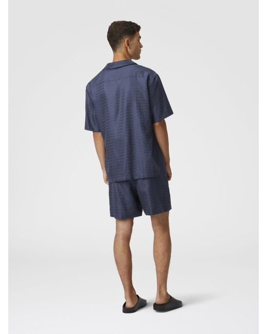 Missoni Maßgeschneiderte Shorts Aus Baumwolle, Viskose Und Leinen Mit Glänzendem Zickzack-Muster, Herren, Größe in Blue für Herren