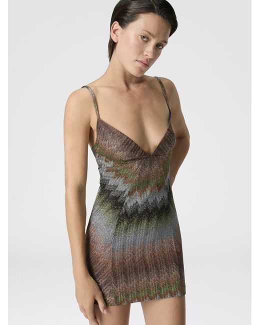 Missoni Multicolor Sleeveless Viscose Lamé Mini Dress With Deep Neckline