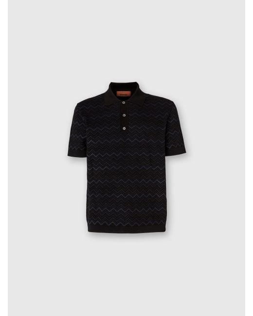 Polo En Maille En Zigzag De Coton Et Viscose Mélangés, Homme, Noir & Bleu, Taille Missoni pour homme en coloris Black