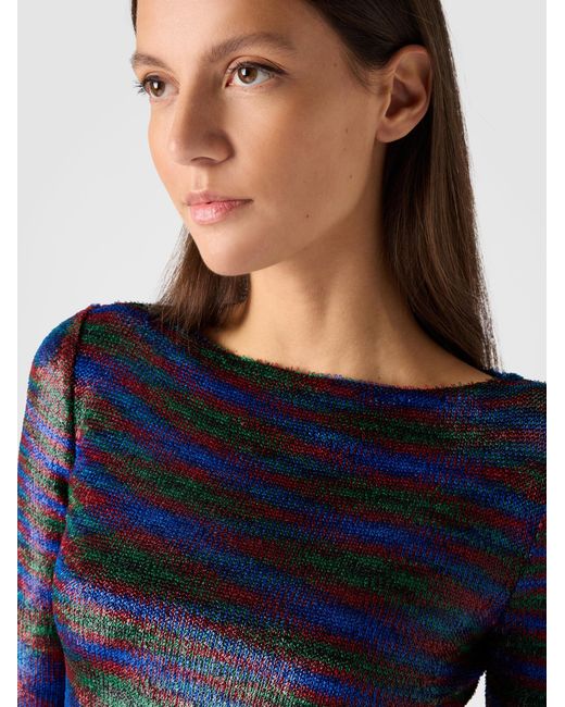 Missoni Blue Long-Sleeve Mini Dress With Flame Pattern