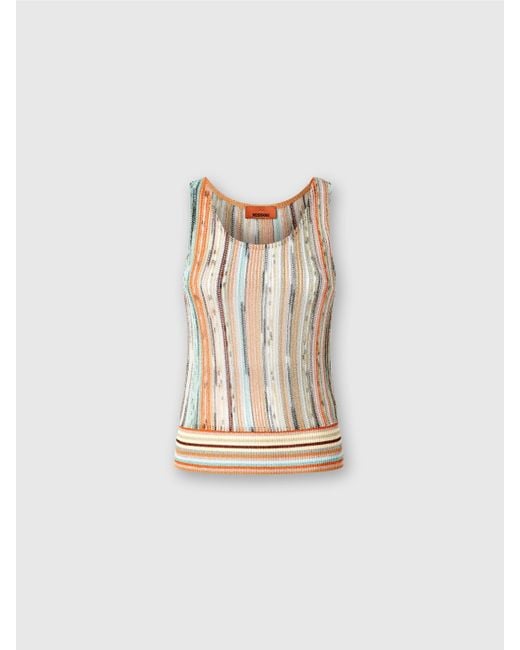 Top Sans Manches En Viscose Flammée Lamé Rayé, Femme, Taille Missoni en coloris White