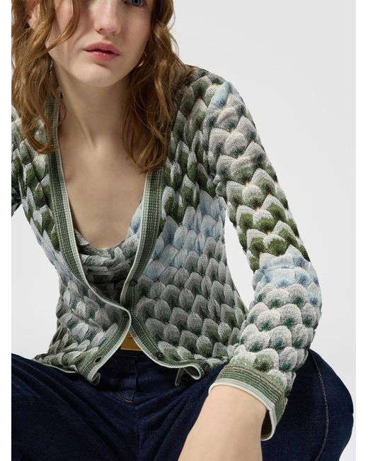 Missoni Multicolor Slim Viscose Lamé Cardigan With Lace Motif