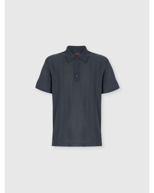 Missoni Poloshirt Aus Baumwolle Und Viskose Mit Ton-In-Ton-Zickzack, Herren, Größe in Blue für Herren