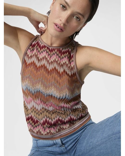 Missoni White Snake-Pattern Viscose Sleeveless Top, & Rust