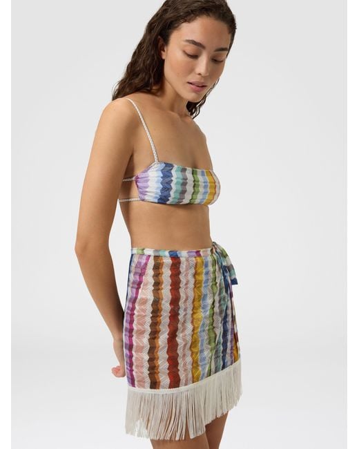 Missoni White Wrap Mini Skirt With Fringes