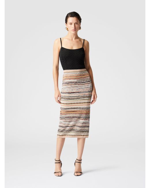 Jupe Midi En Viscose Lamée Embossée À Motif Vague, Femme, Taille Missoni en coloris White