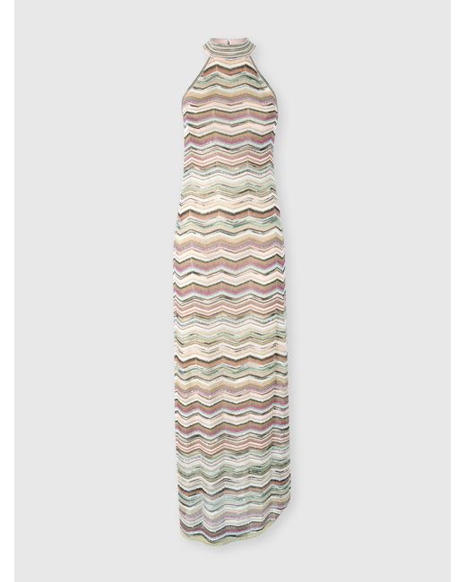 Missoni White Long Dress With Halterneck And Sequins