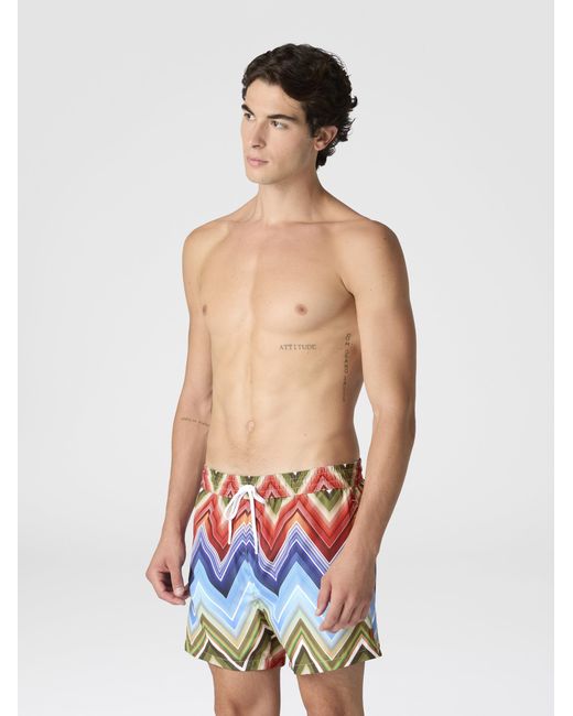 Missoni White Mid-Length Swim Shorts With Macro Zigzag Print for men
