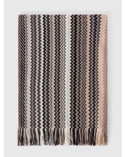 Missoni Black Zigzag Wool-Blend Scarf With Fringes for men