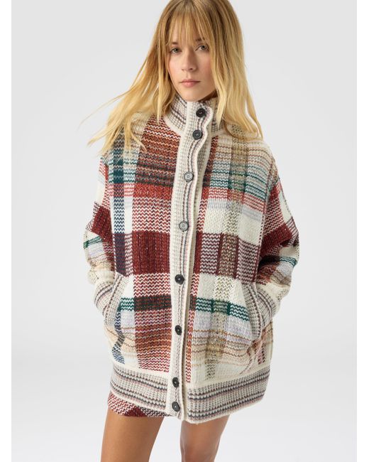 Missoni White Oversized Buttoned Cardigan With Check Pattern