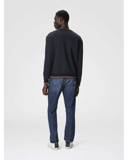 Missoni Blue Crew Neck Sweatshirt With Knit Embroidery And Logo for men
