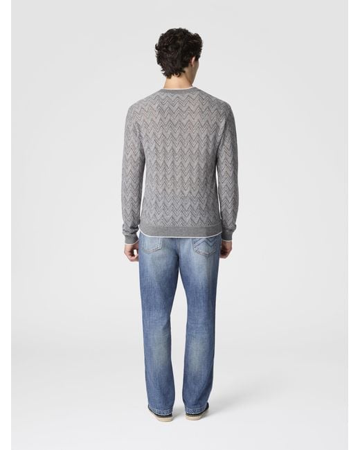 Missoni Gray Crew-Neck Cashmere Pullover With Zigzag Pattern for men