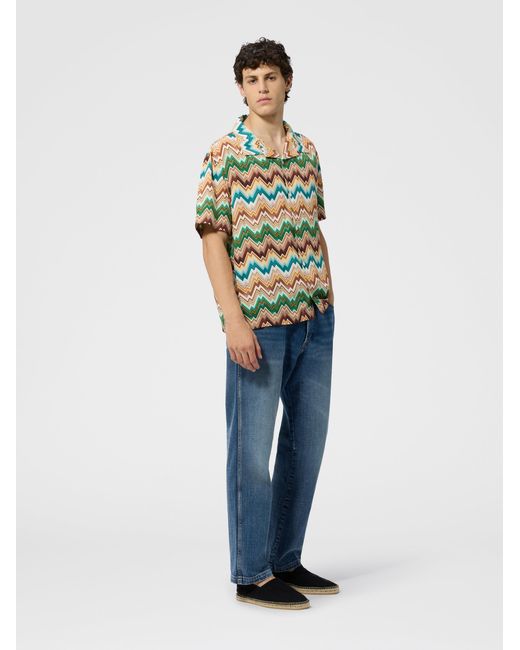 Missoni White Bowling Shirt With Irregular Zig Zag Print for men